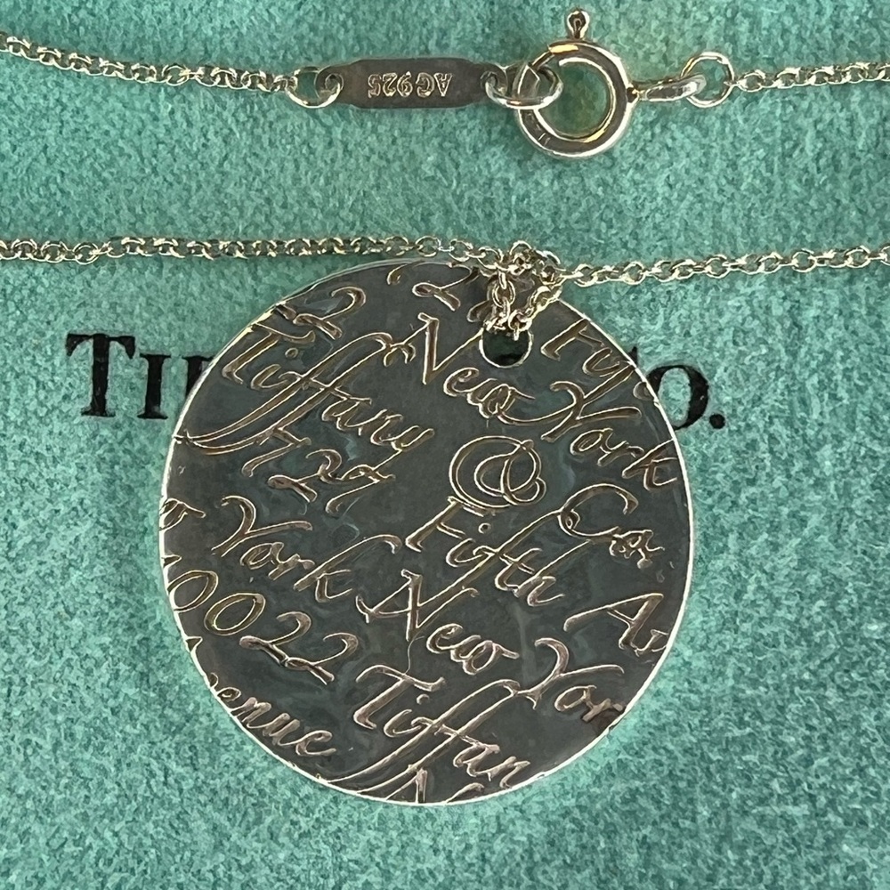 Tiffany & Co. Sterling Silver 727 Fifth Avenue New York Charm Necklace 16”
